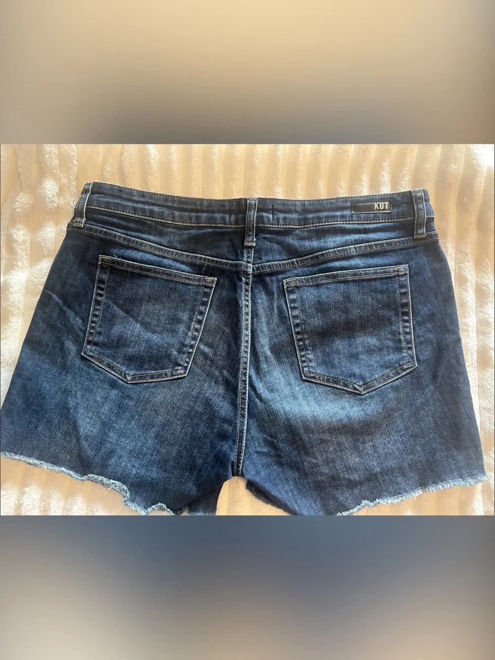 Kut from the Kloth Mid-Rise Dark Blue Gidget Fray Denim Shorts